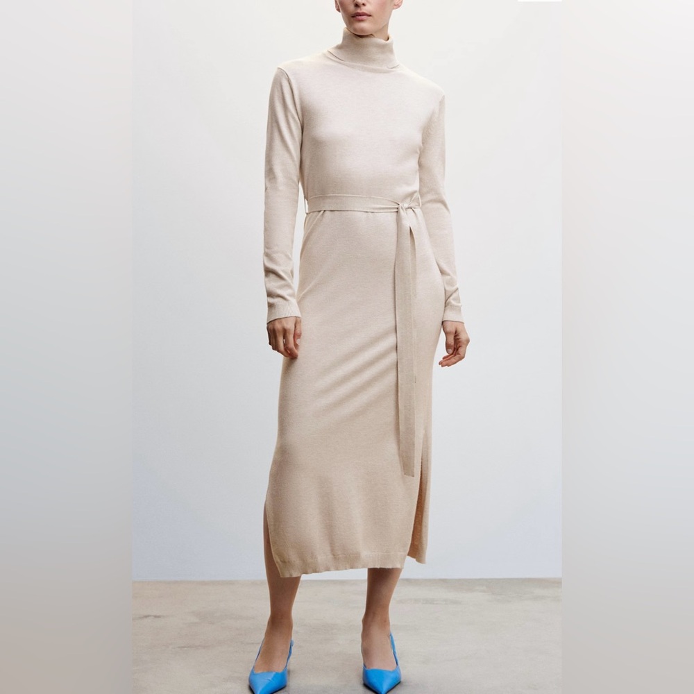 NWOT MANGO Knitted turtleneck dress, Size 6, Color Cream